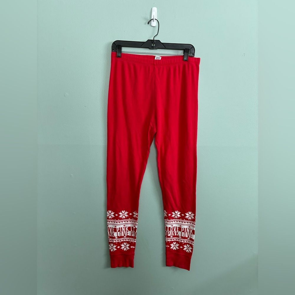 Victorias Secret 2014 Thermal Red Leggings Pajamas Christmas Snowflake Fairaisle